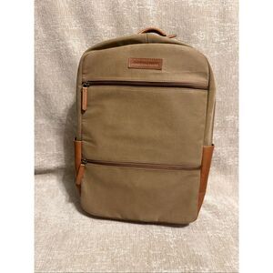 NWT Johnston & Murphy Mens Antique Cotton Canvas & Leather Backpack Camel Tan OS